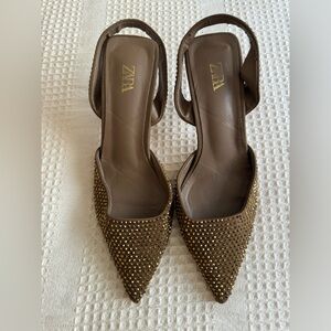 Zara Brown and Gold Studded Heels